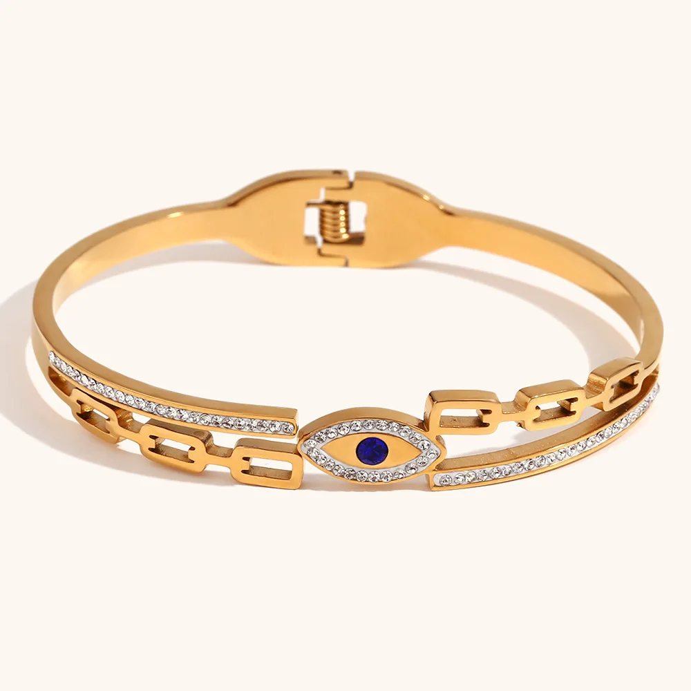 Stainless Steel Evil Eye Bracelet Bangles Jewelry Women Gold Plated