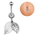 Navel BER-787WH Fashion Women's Body Piercing Jewelry Sexy Summer Leaf Navel Belly Rings