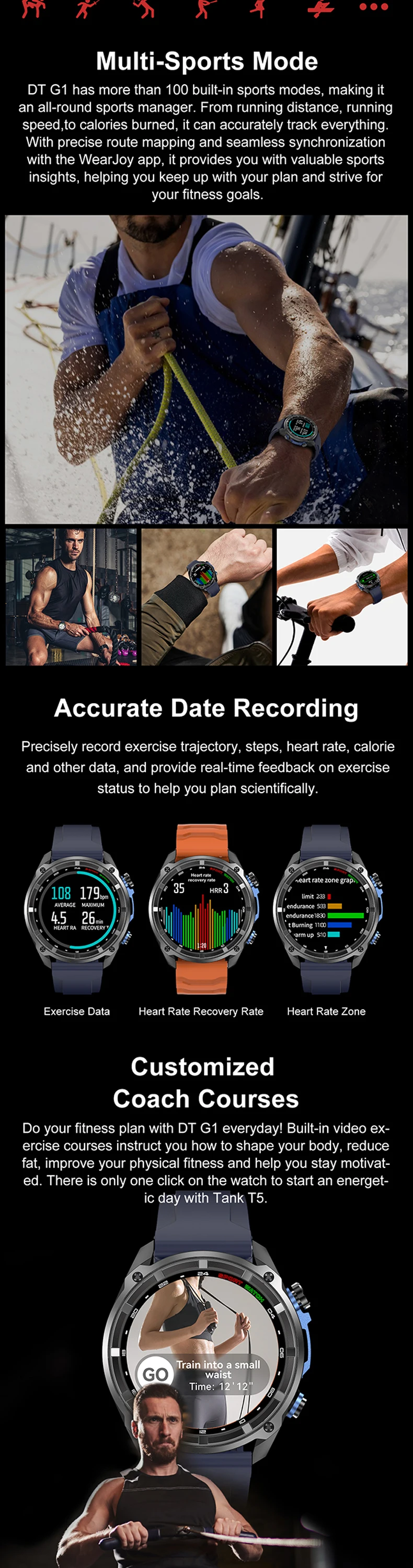 product new offline map gps smart watch dt g1 two straps 143inch amoled screen memory 4gb battery 860mah waterproof 3atm play video-7