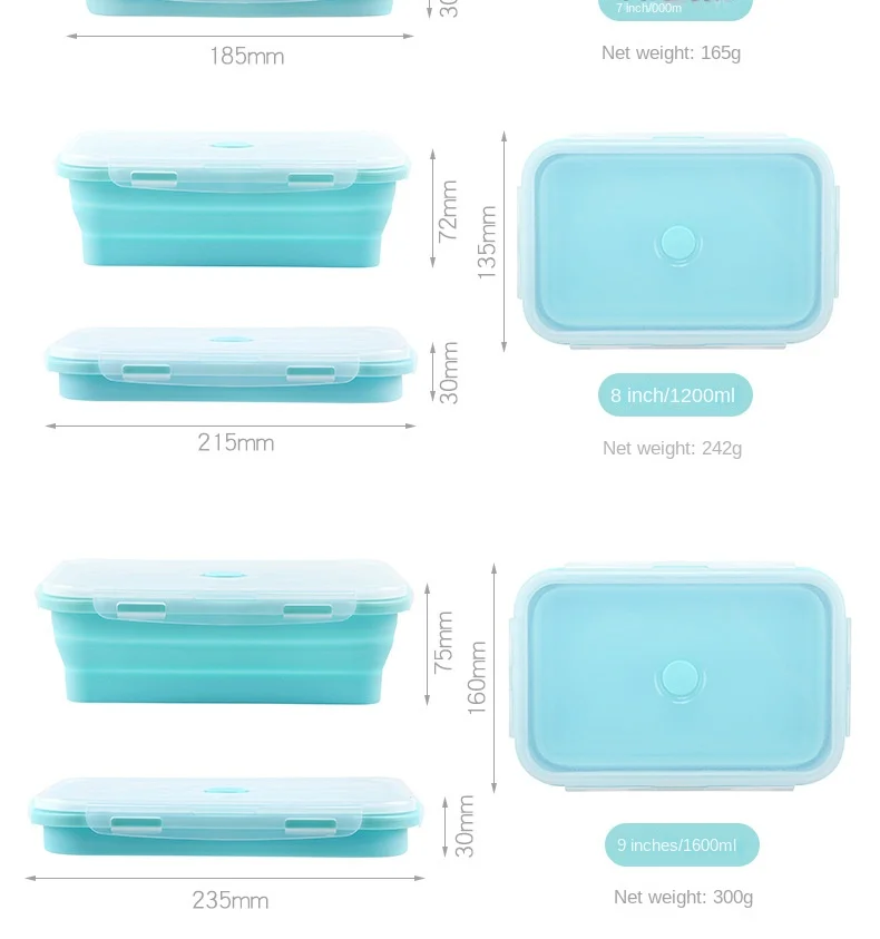 Folding Silicone Lunch Box Portable Crisper Microwave Oven Bento Box Plastic Square Lunch Box Refrigerator Storage Box Wholesale