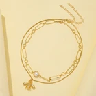 Pearl 18k Gold Plating Simple Colorful Sweater Double Bee Pearl Necklace