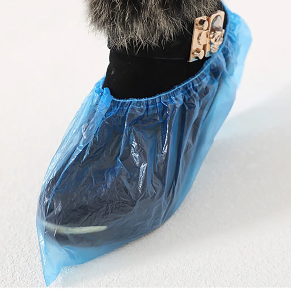 Disposable Shoe Cover Blue Anti Slip Plastic Cleaning Overshoes Boot Safety 