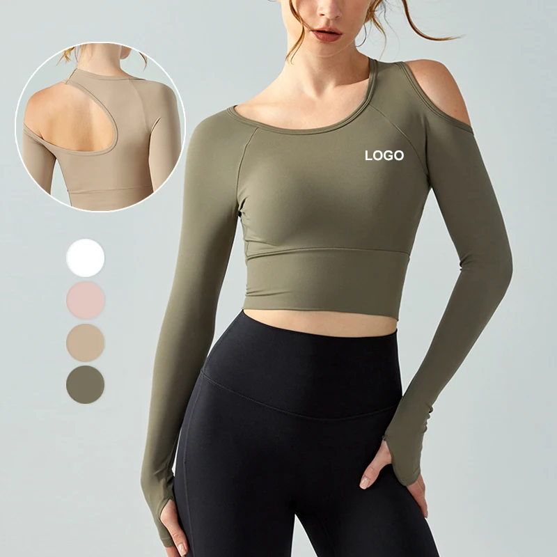 Fall Equestrian Long Sleeve Sport Bra fitness wear yoga Top wear Women's Running Athletic gym Workout Shirt with Thumb Holes