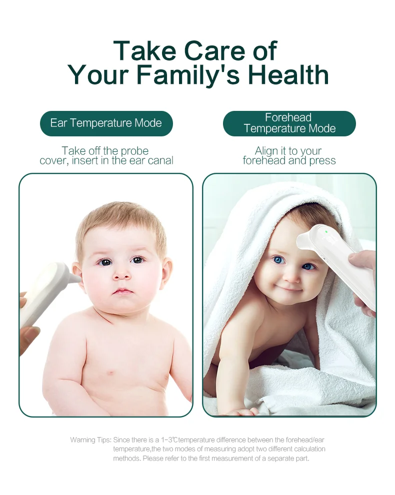 digital ear and forehead smart body thermometer for baby with