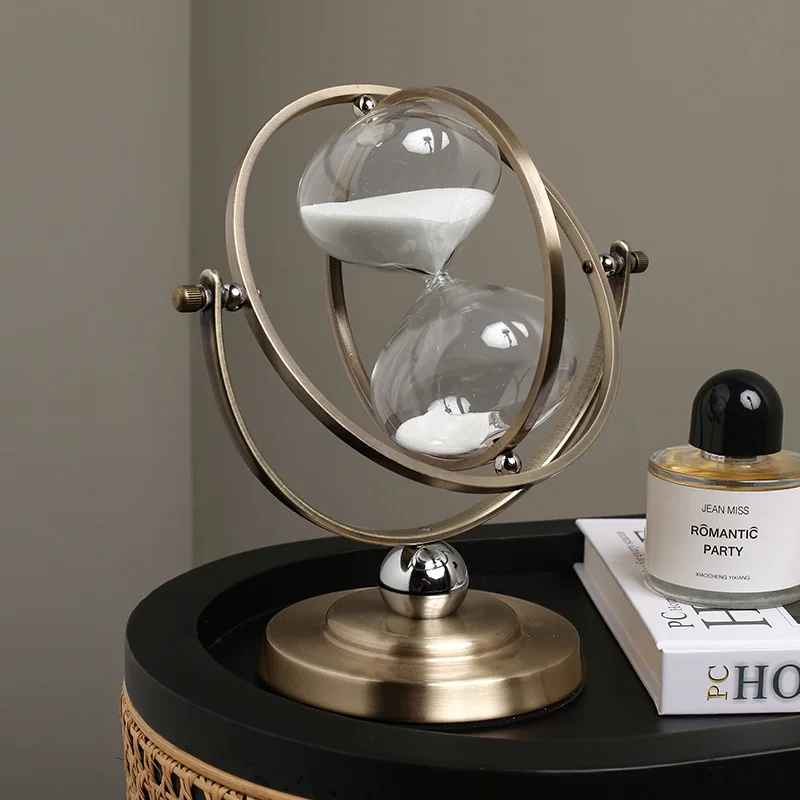 Rotating Globe Style Hourglass Timer Antique Bronze Finish Modern Decorative Home Office Desk Ornament Time Management Tool