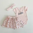 Baby Hot Sale Baby Girls Fashion Body Suit Skirt Hair Hand 3 Pc Set