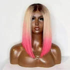 10 Inch 12 Inch Bob Wig Rooted Brown/613/Pink Brazilian Ombre Colored Human Hair Bob Wigs