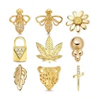 Diamond Earring Gemnel High Quality 925 Silver 18k Gold Plated Bee Flower Beaded Lock Leaf Diamond Stud Earring
