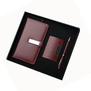 Business corporate gift set anniversary giveaways 3 in 1 promotional office notebook keychain pen gift set with logo