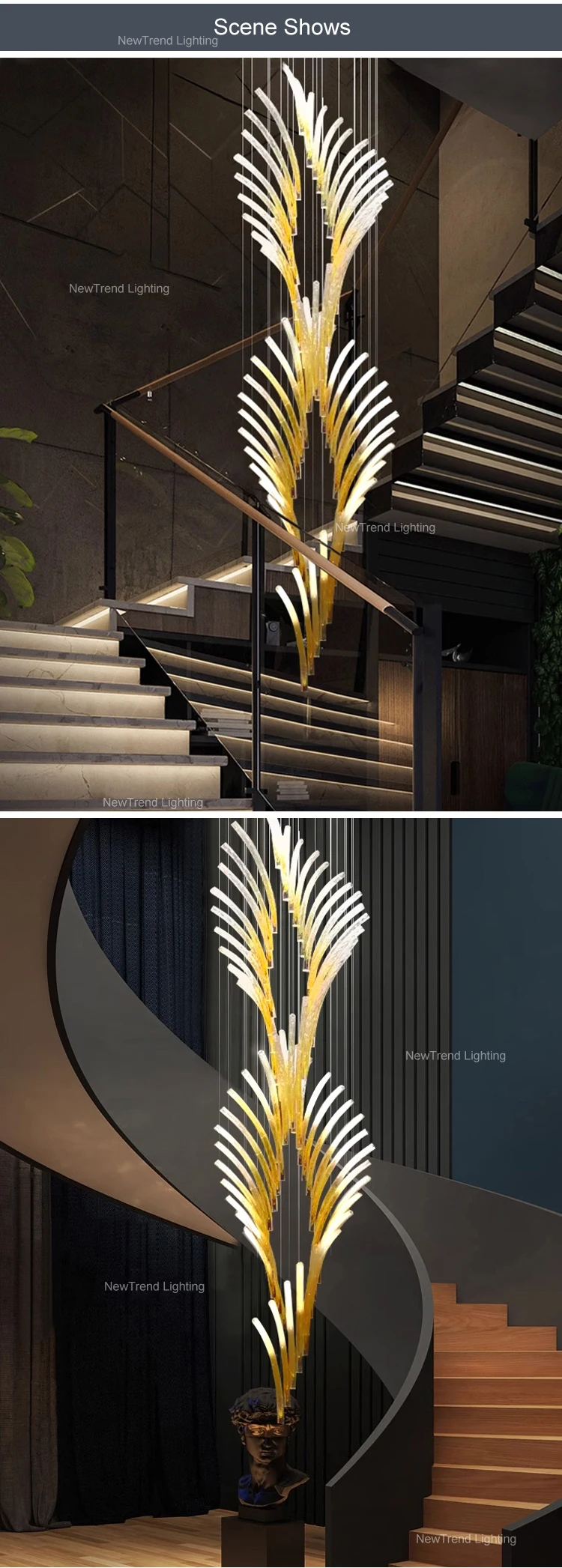 CPL-271 Luxury Style Indoor Ceiling Hanging Light Hotel Lobby Villa Staircase Gold Glass LED Chandelier manufacture