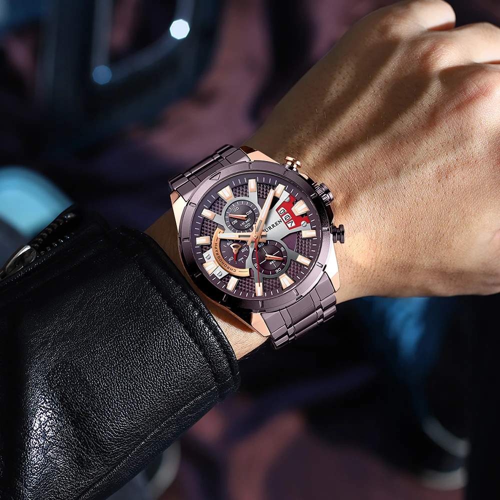 CURREN 8401 Quartz Movement Fashion Leather Band Watch Chronograph