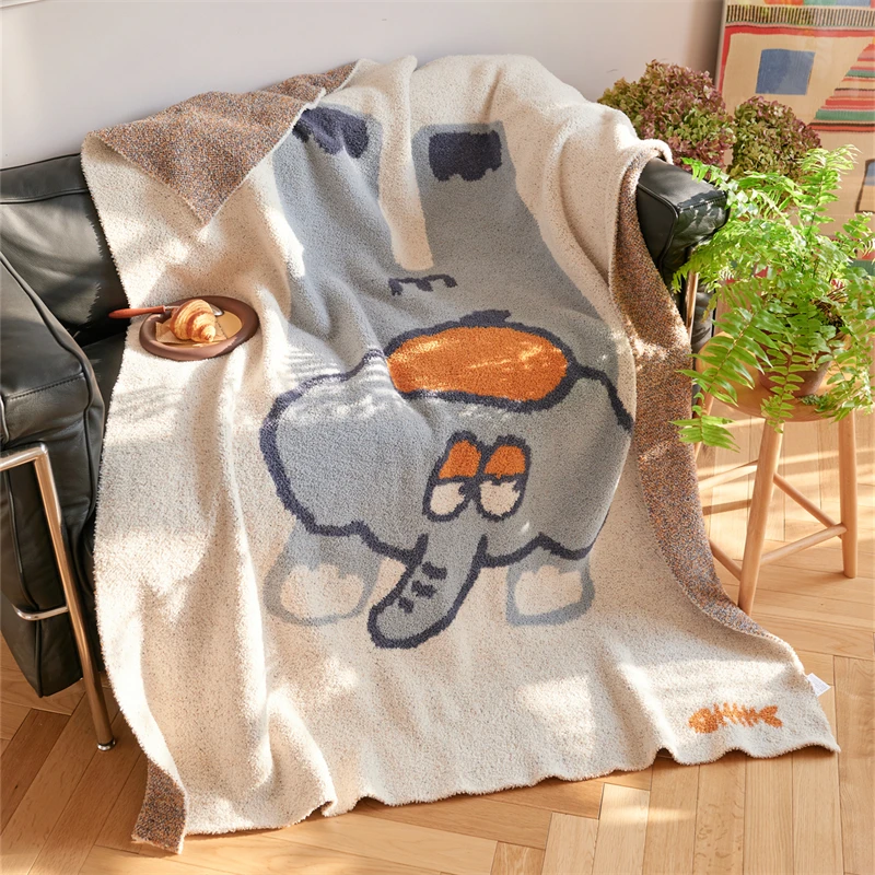 yiruio super soft and comfortable cute elephant jacquard knitted throw blanket for home decoration gift and travel ayd-58