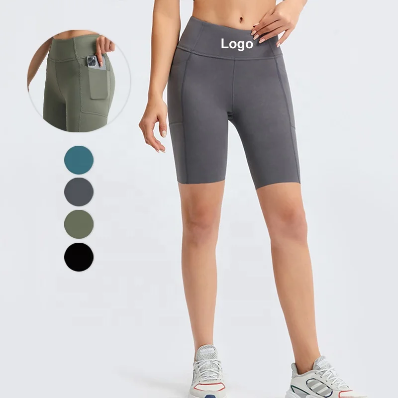 Wholesale Quick Dry Nude Feeling Workout Shorts Women Side Phone Pockets Gym Shorts High Stretchy Womens Biker Shorts Fitness