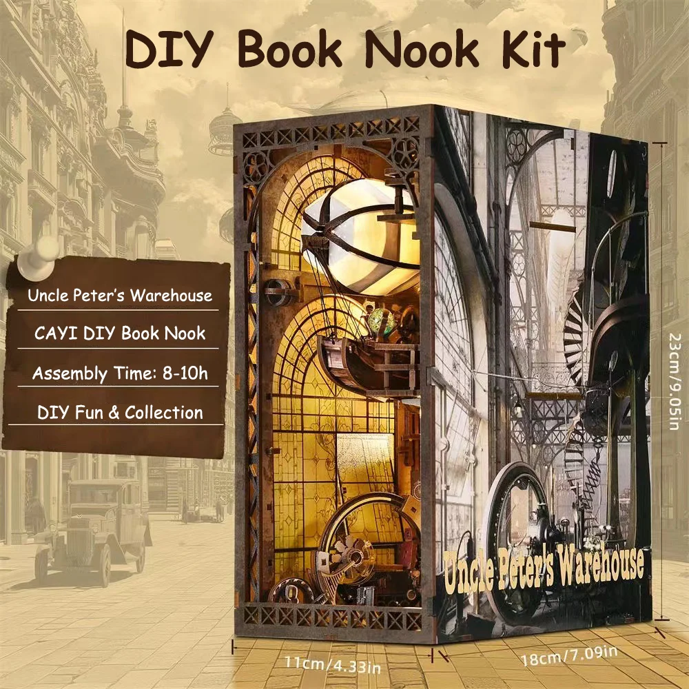 product cayi 2025 uncle peters warehouse bookshelf decoration collectibles book nook kit booknook nook book 3d wooden puzzle for gift-61