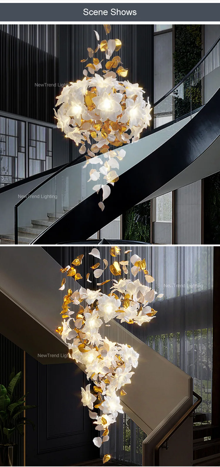 CPL-184 New Product Indoor Decoration Light Villa Staircase Wedding Custom Flower LED Chandelier supplier