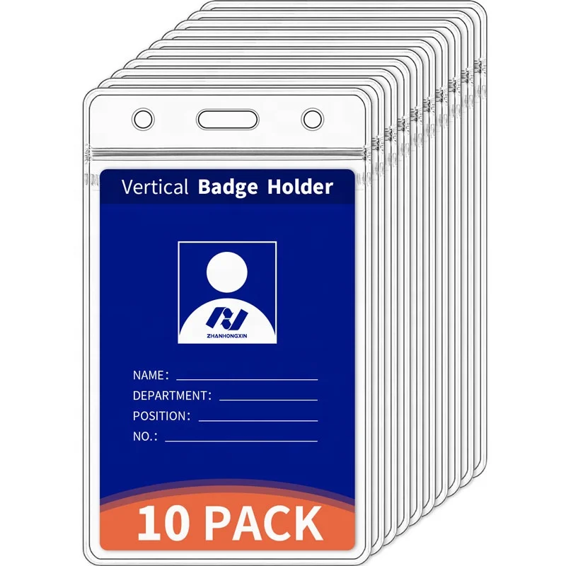 Red Zip 10 Pack Vertical Heavy Duty Clear ID Badge Holder Card Holder with Resealable Zip for Multiple Cards Vinyl PVC by Wisdompro 