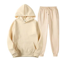 Wholesale Multi Colors Plus Size Unisex Hoodies Sets Solid Color Comfortable Autumn Hoodies And Sweat Pants Set