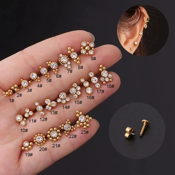 Women dainty gold ear bone nails piercing jewelry crew zircon cubic zirconia stainless steel studs earrings