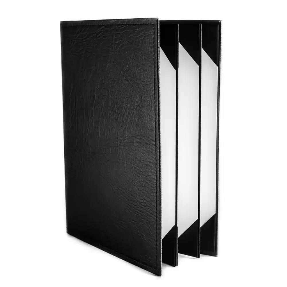 Foil Stamped Pu Leather Hard Menu Cover Folder Book for Restaurant with 6 Views manufacture