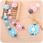 Amazon New Design Custom Food Grade Silicone Crochet Flower Beads Baby Pacifier Holder Teether Clip