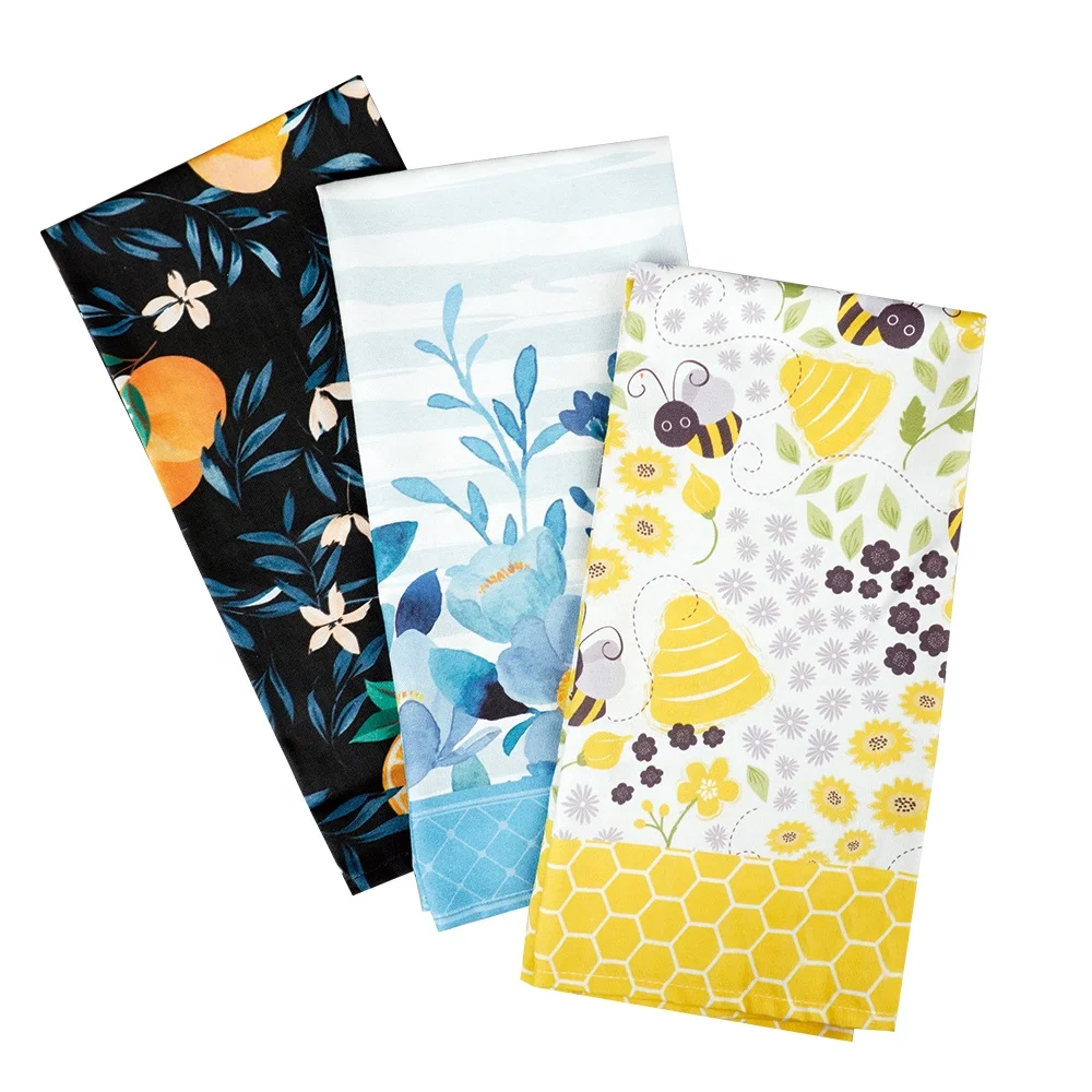 New Product Cotton Printing Flower Tea Towel For Kitchen Table Cleaning Tea Towels