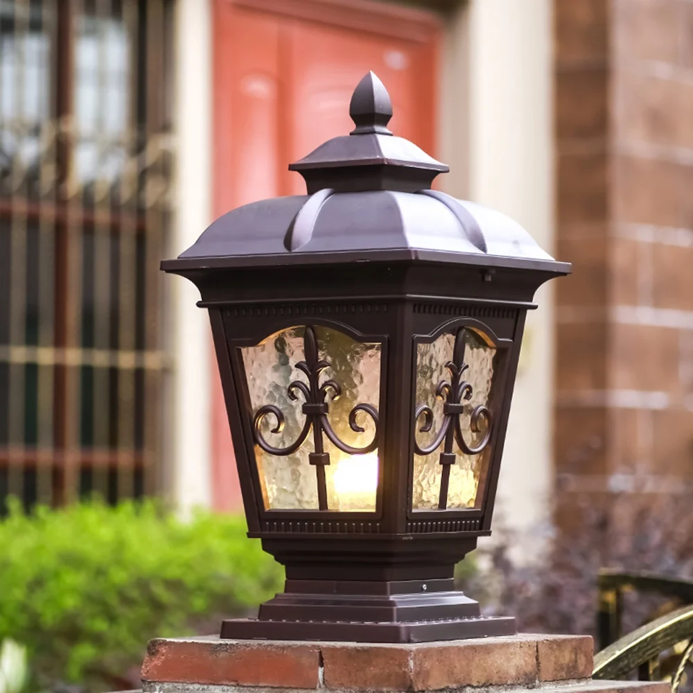 Waterproof Pillar Light Garden Gate Post Lamp Glass Bronze Black Lantern Outdoor 