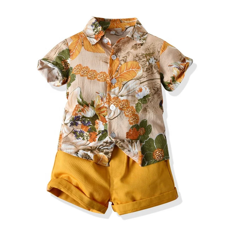 WOBIG Toddler Baby Boys Hawaiian Shorts Outfit Infant Printed Shirt Top+Shorts 2Pcs Summer Casual Clothes Set