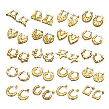Surgical Steel 316L Hypoallergenic 0.8mm Post Irregular Styles Trendy Earrings 18K PVD Gold Plated Huggie Hoop Women Jewelry