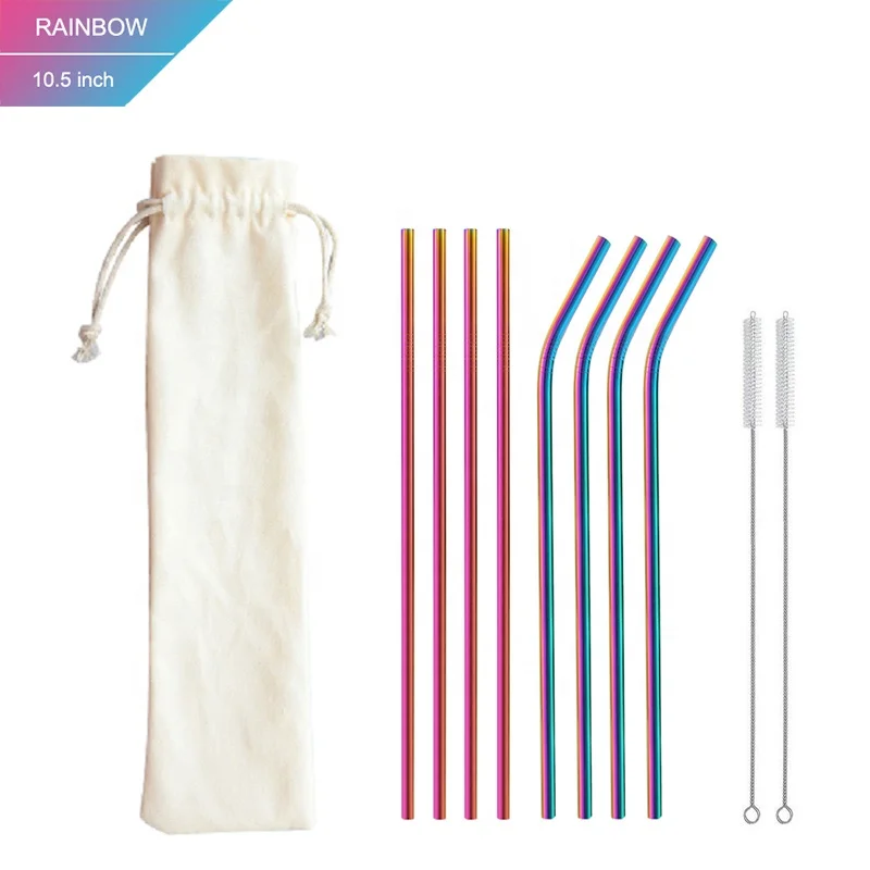 Set of 8 Stainless Steel Straws 10.5 Inch Drinking Metal Straws For Tumblers 