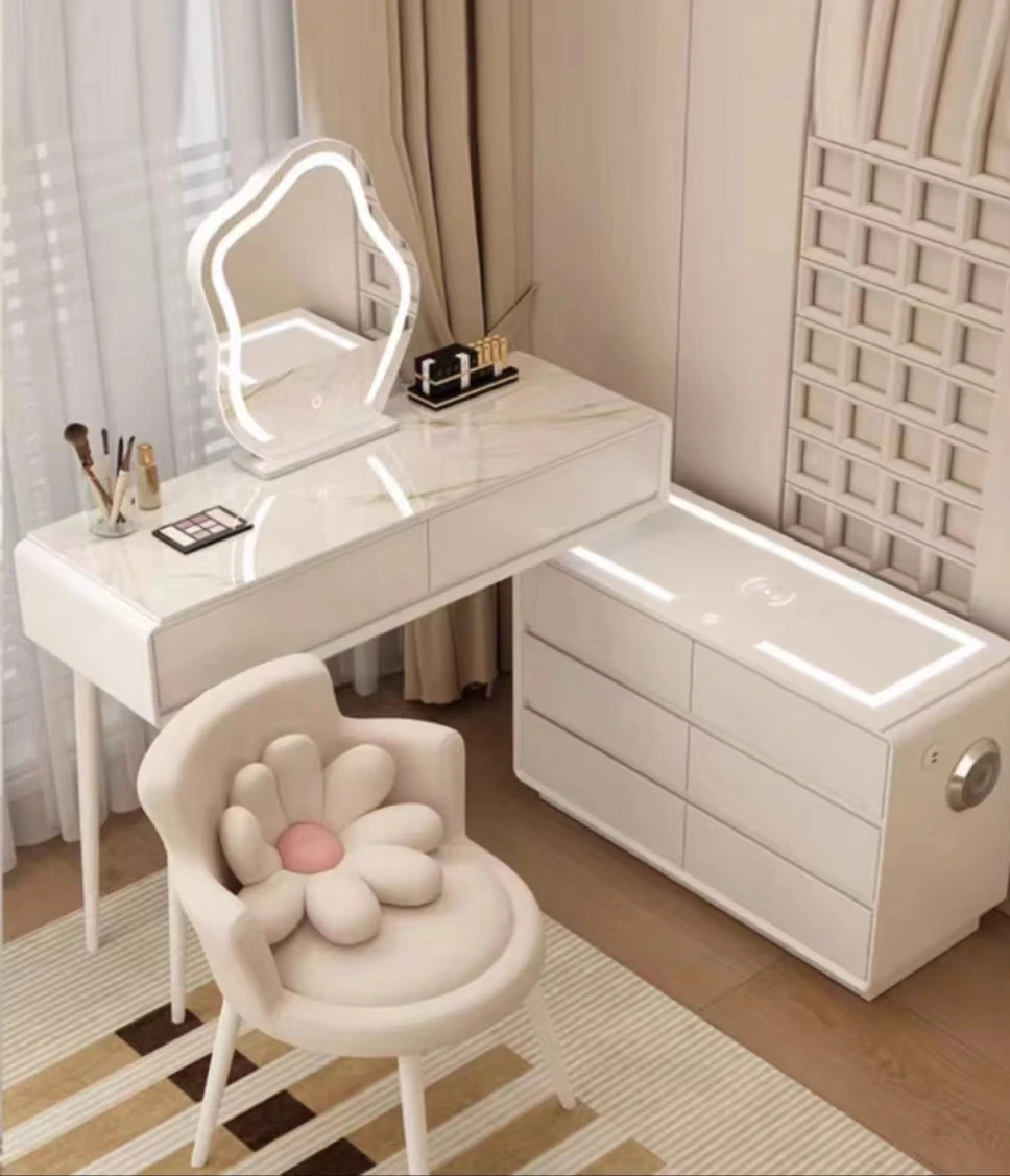 Modern Furniture Hotel Apartment Bedroom Set Adjustable Dressing Table With Mirror Wooden Make Up Table With Led Light