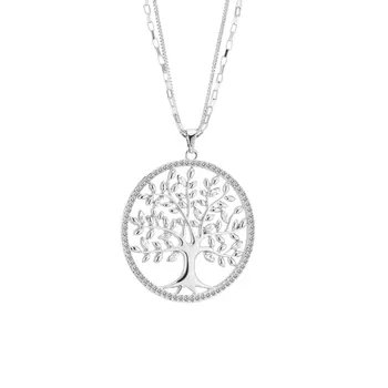 New Design Double Chain Crystal Tree Of Life Pendant Necklace Women Gold Long Necklace Gift For Friend Jewelry Accessories