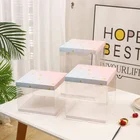 Plastic Paper Box LOKYO Wholesale Luxury Custom Plastic Transparent Pink Disposable Birthday Paper Cake Box