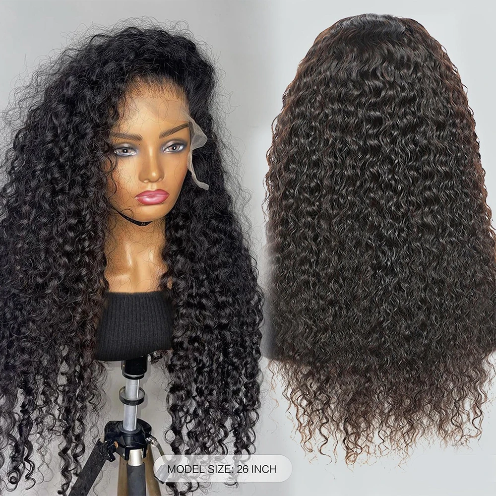 30 Inches Long Raw Indian Hair Wigs Black Curly Hair Wig Transparent Lace Frontal With Adjustable Elastic Band