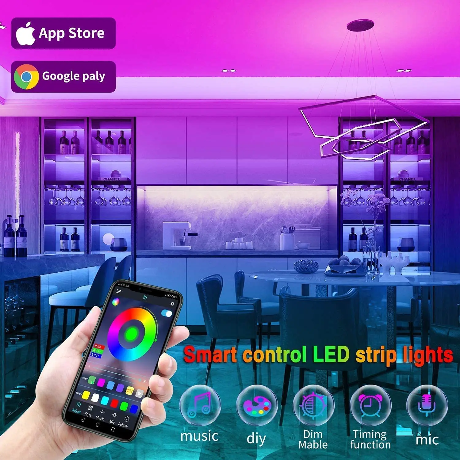Hot Selling good quality App controlled full kit music SMD5050 5M 10M Outdoor Flexible waterproof smart RGB LED strip Light