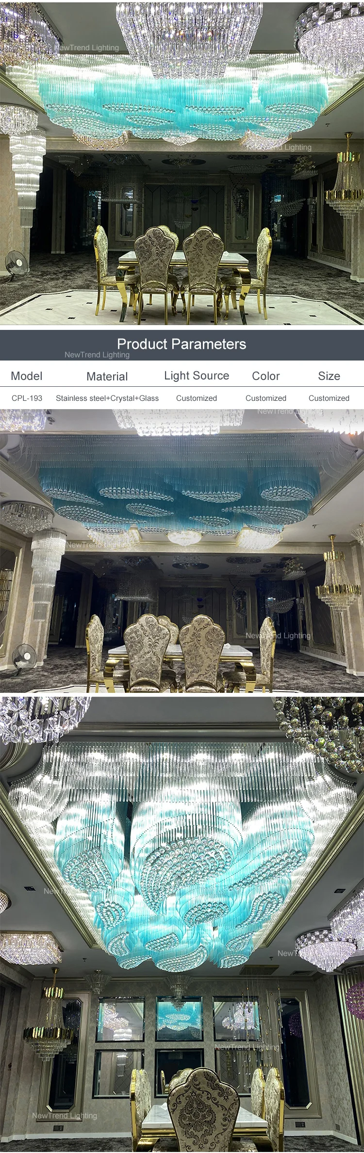 CPL-193 Luxury Style Indoor Decoration Hotel Villa Lobby Modern Crystal Glass LED Ceiling Chandelier supplier
