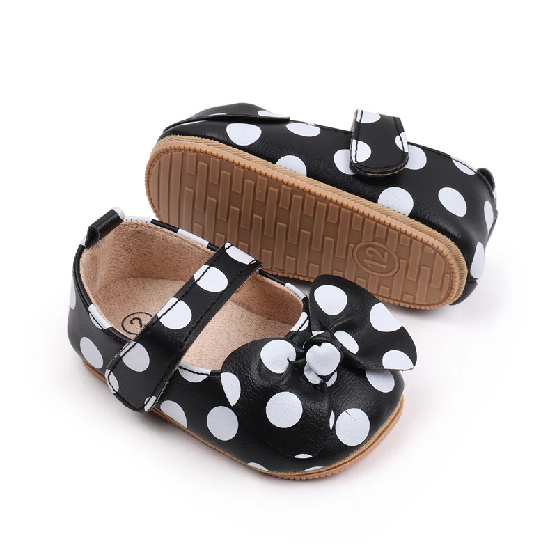 Spring & Summer Color Matching Polka Dot Bow Soft Soled Non-slip Baby Shoes for Girls details