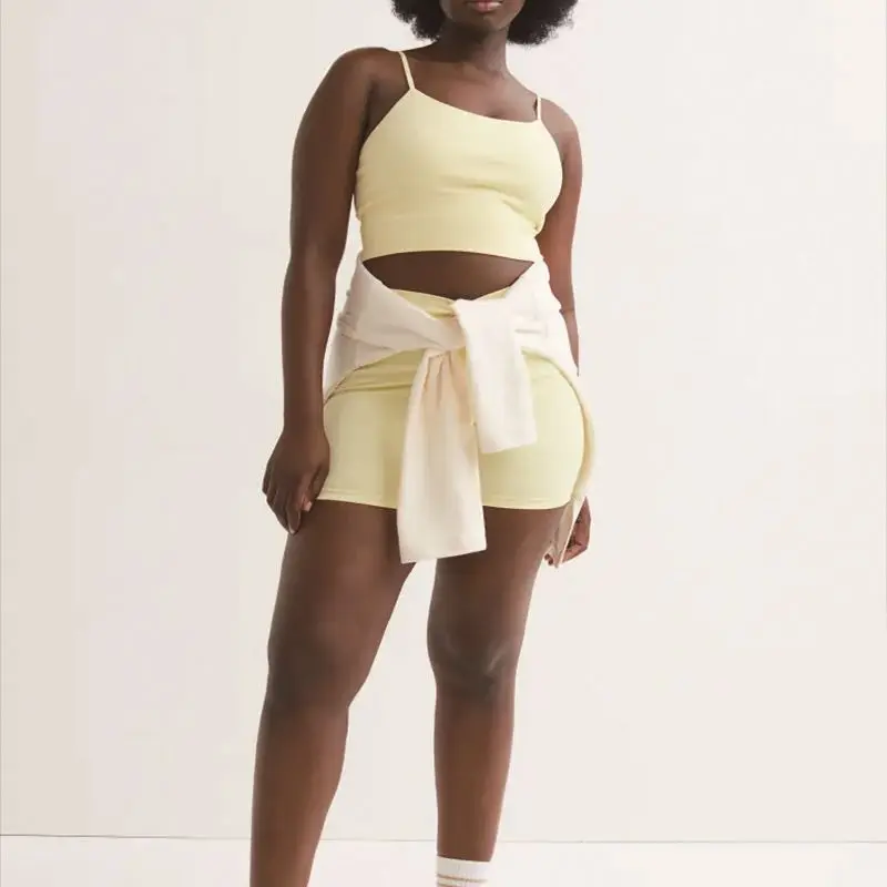 ECBC  Light Yellow Summer Active Comfortable Custom Color Seamless Yoga  Bra and Shorts 2-piece Set