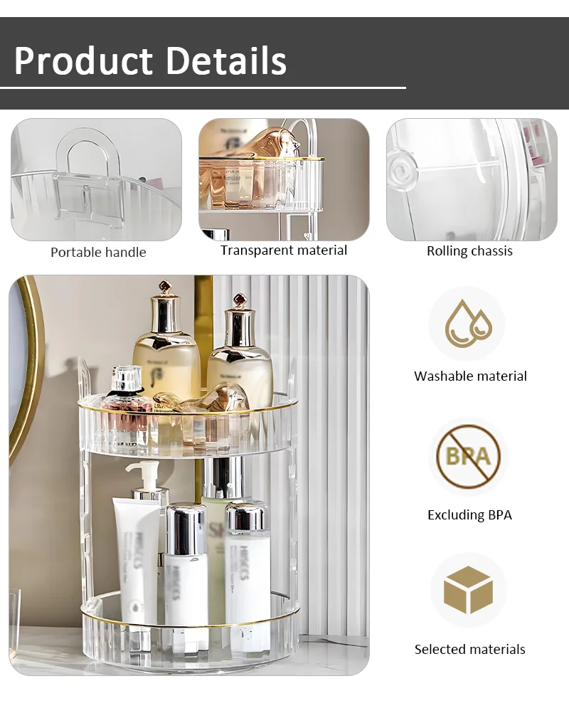 product hot products light luxury double plastic with carrying handle 360 degree rotating shelf makeup storage storage rack-7