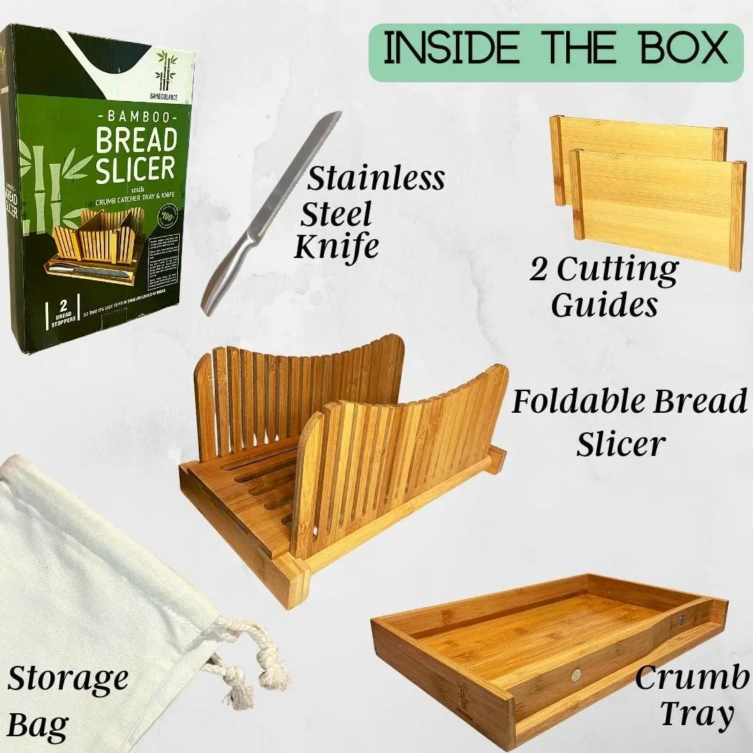 product bamboo bread slicer adjustable compact bread cutting guide with knife for homemade bread loaf-3