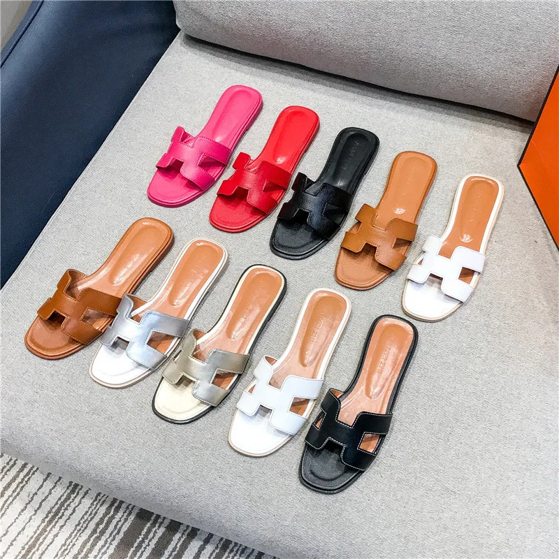 Hoeveelheid geld Chirurgie verlies Summer Women's Flat Casual Shoes H Slides Slippers Leather Sandal Femme  Designer Sandals(no Box,Factory Logo) - Buy Women Sandals,Slides Slippers,Designer  Sandals Product on Alibaba.com