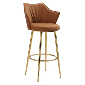 Customized Furniture Luxury Modern Kitchen Counter High Upholstered Leather Bar Stool Leisure Chair with Golden Legs