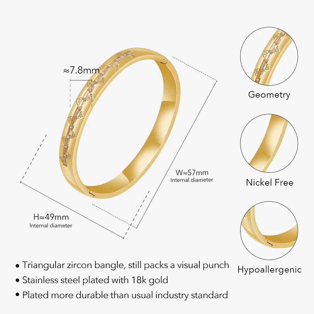 Latest 18K Gold Plated Stainless Steel Jewelry Geometric Triangle Zircon Bangle Trendy For Women Accessories Bracelet B232364