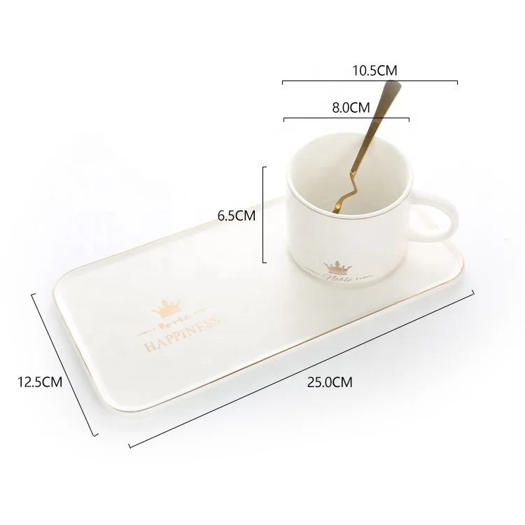 Gloway Oem Tableware Breakfast Nordic Sublimation Coffee Mug Gift Ceramic Luxury Coffee Cup Set With Saucer Tray And Metal Spoon