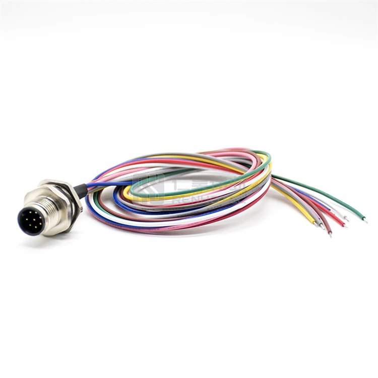 M12 Cable 8pin 8 Pin Circular Connector 8p Pins Female with Wire Shielded Straight Single End PG9 Wireharness