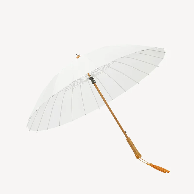 WHY410 Retro Style Wooden Handle Double Rainy Umbrella 24K Long Handle Wind- Proof Large Manual Sunshade Umbrella