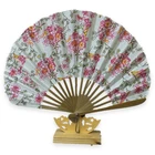 Folk Fan Manufacture Black Flower Painting Folk Art Round Shell Bamboo Folding Hand Fan