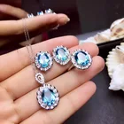 Jewelry Necklace Silver Hainon Jewelry Set Earrings And Necklace Blue Zircon Plating 925 Silver Luxury Bridal Jewelry Set Wholesale