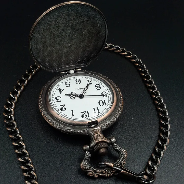 Wholesale Custom Top Vintage Outdoor Red Bronze Case Antique Pocket Watches Old Quartz Pocket Watches Chain