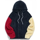 Sweatshirt Color-blocking Splicing Drawstring Fuzzy Mens Hoodies Sweatshirt Washed