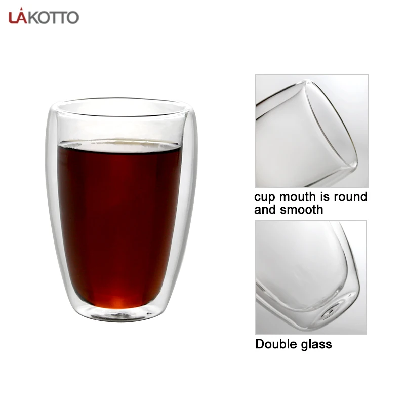 Good Quality clear 320ml reusable coffee cup glass borosilicate double wall glass drinking cup